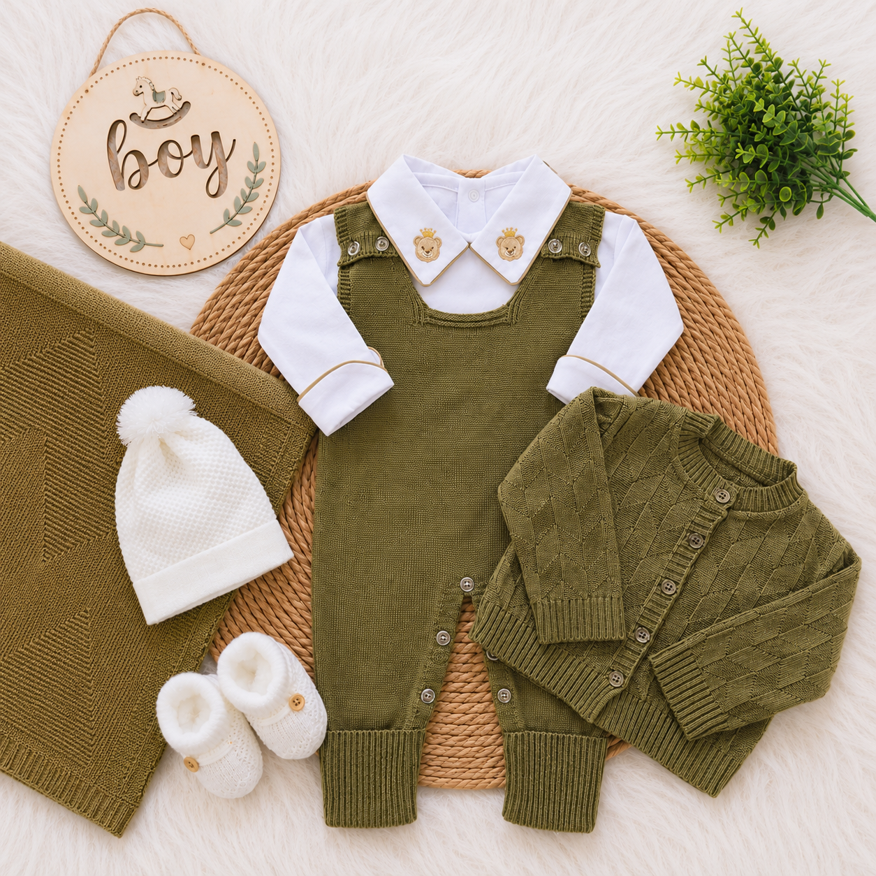 Saída de Maternidade em Tricot Antialérgico - Verde