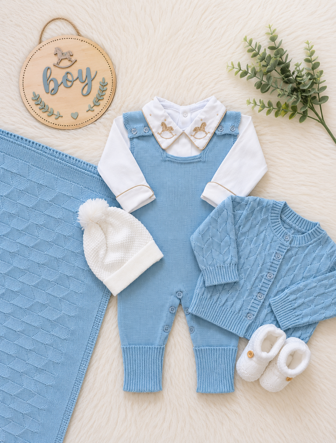 Saída de Maternidade em Tricot Antialérgico - Azul Claro