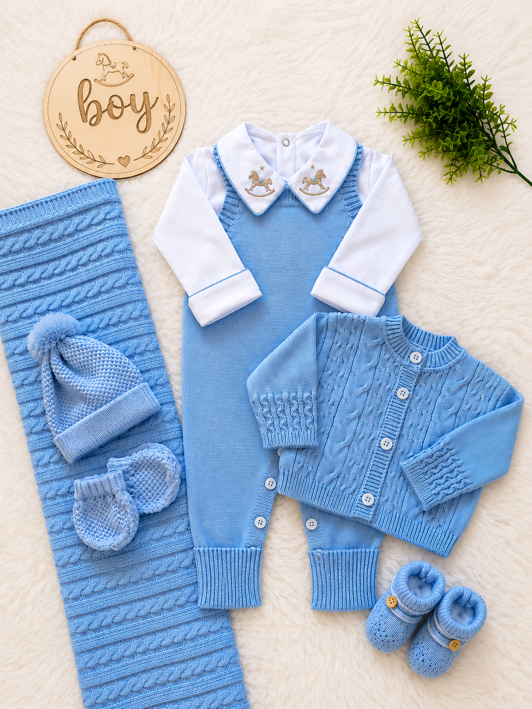 Saída de Maternidade em Tricot Antialérgico - Azul Claro