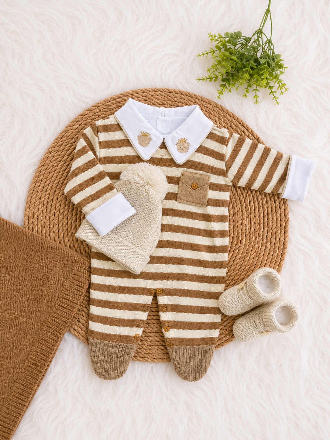 Saída de Maternidade em Tricot Antialérgico - Listrado