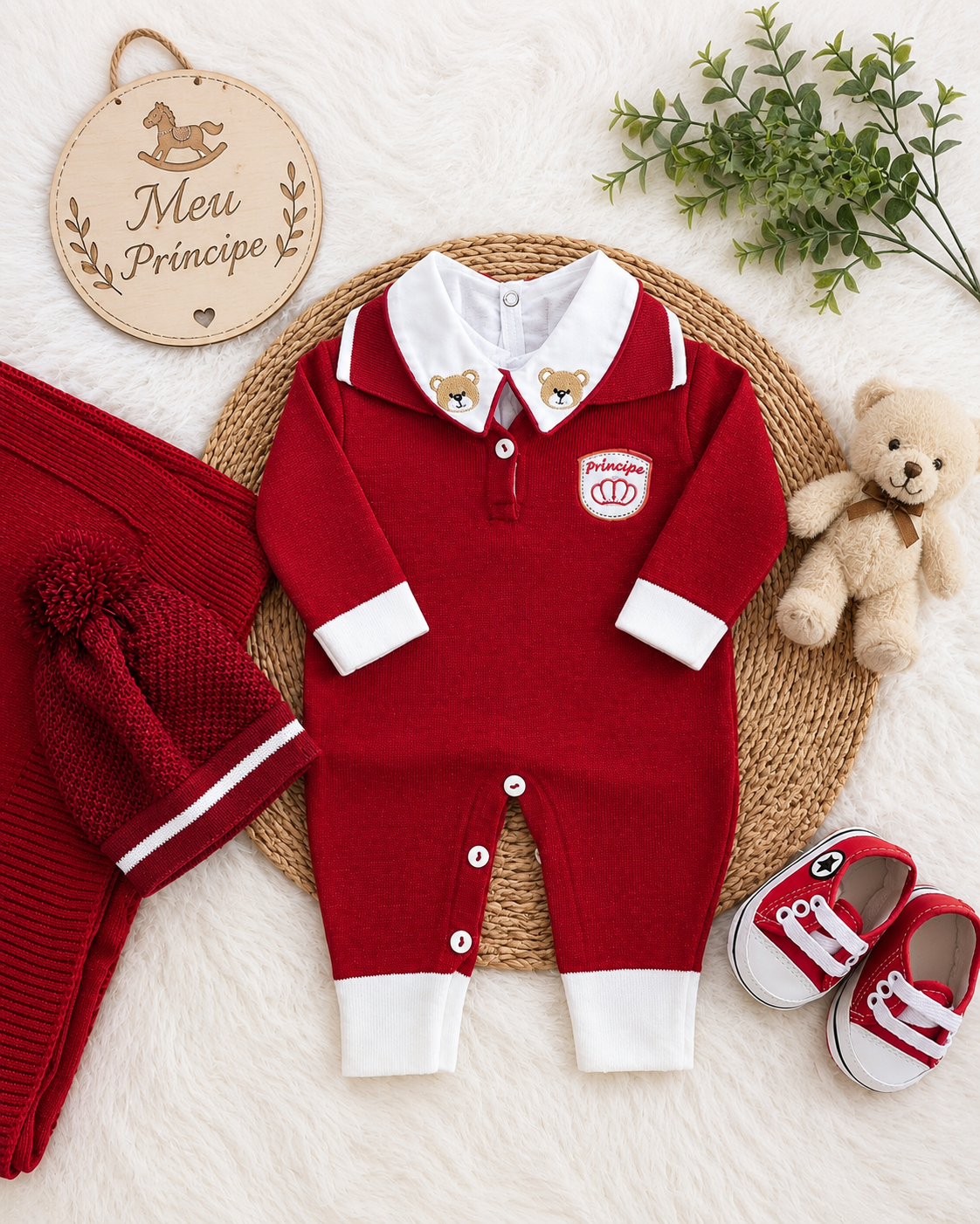 Saída de Maternidade em Tricot Antialérgico - Vermelho