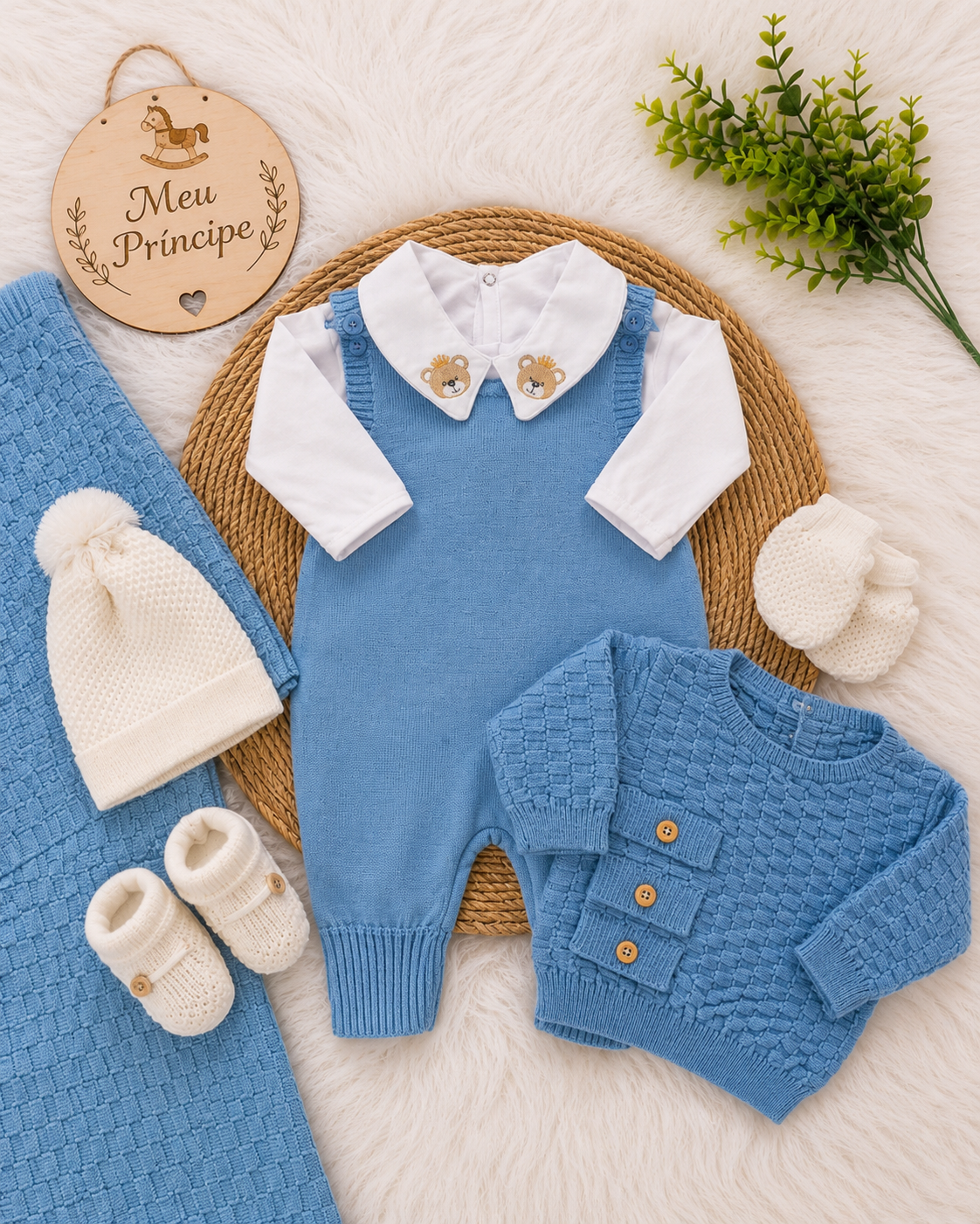 Saída de Maternidade em Tricot Antialérgico - Azul Claro
