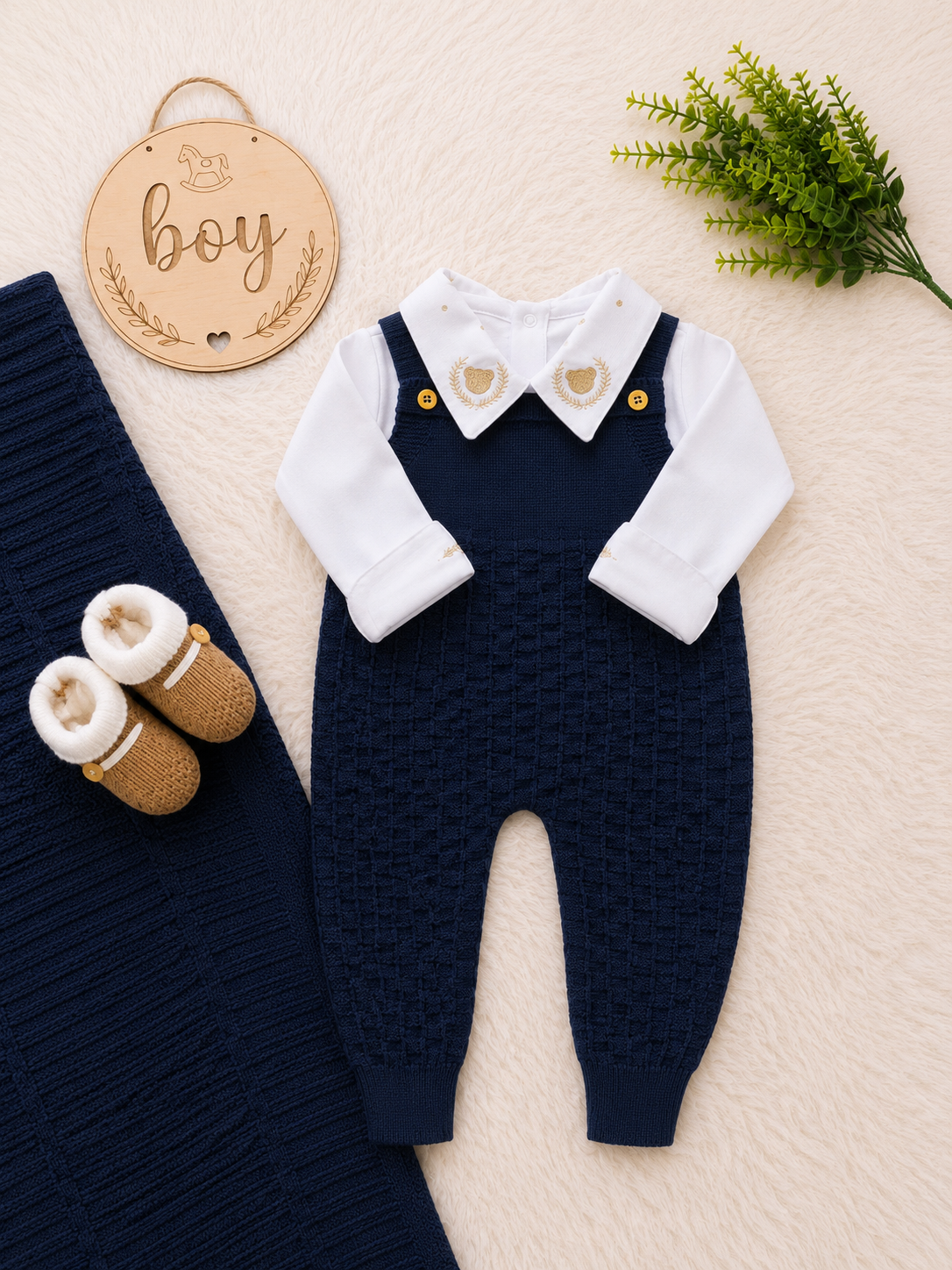 Saída de Maternidade em Tricot Antialérgico - Azul Marinho