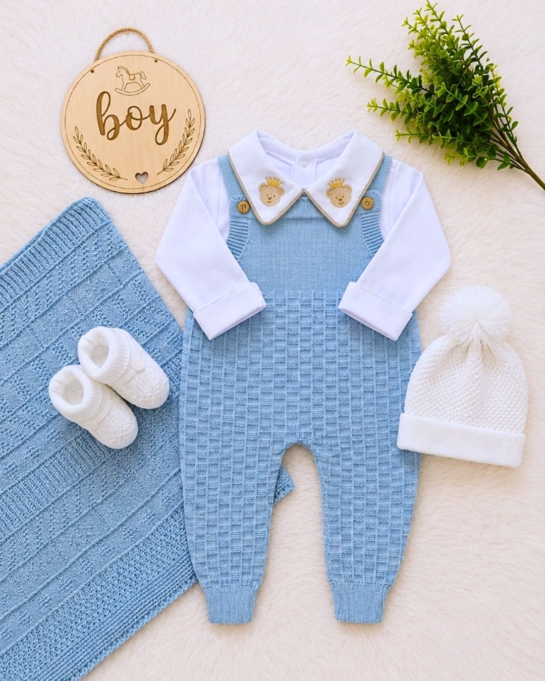 Saída de Maternidade em Tricot Antialérgico - Azul Bebê