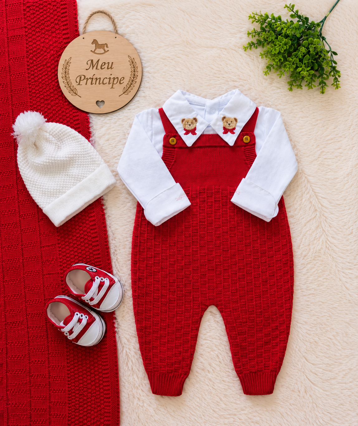 Saída de Maternidade em Tricot Antialérgico - Vermelho