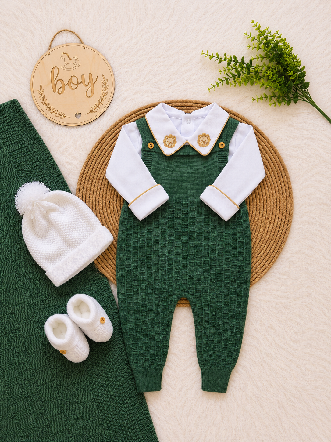 Saída de Maternidade em Tricot Antialérgico - Verde