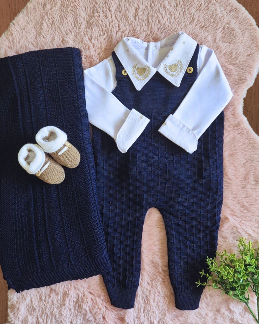 Saída de Maternidade em Tricot Antialérgico - Azul Marinho