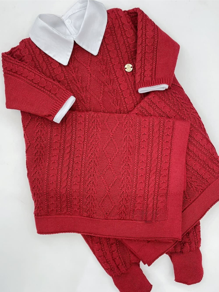 Saída de maternidade de tricot antialérgico 3 peças Vermelho