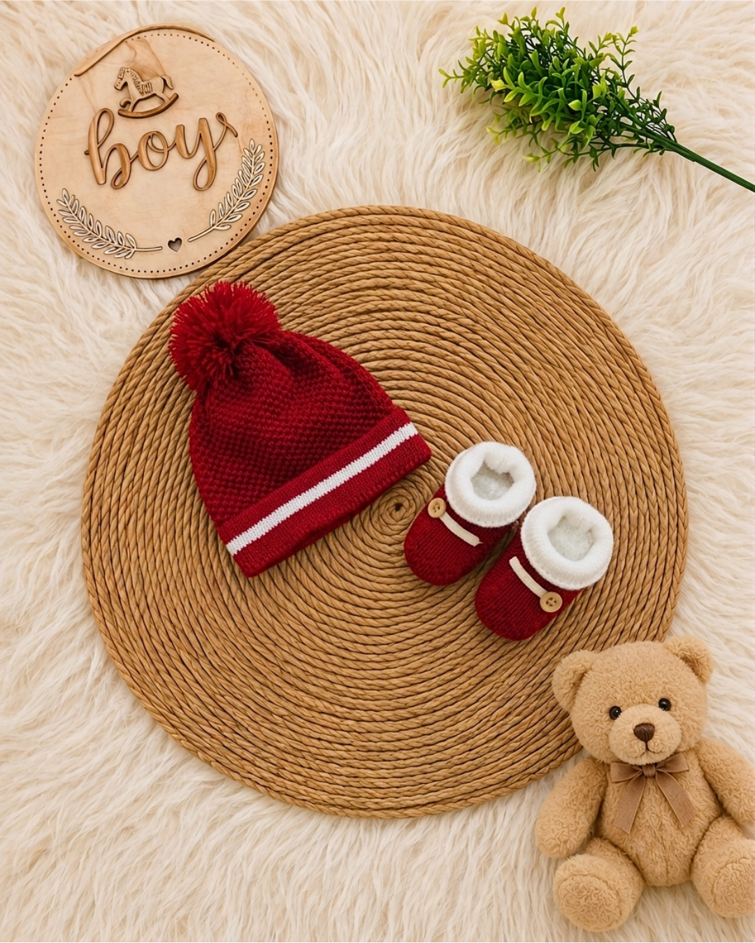 Saída de Maternidade em Tricot Antialérgico - Vermelho