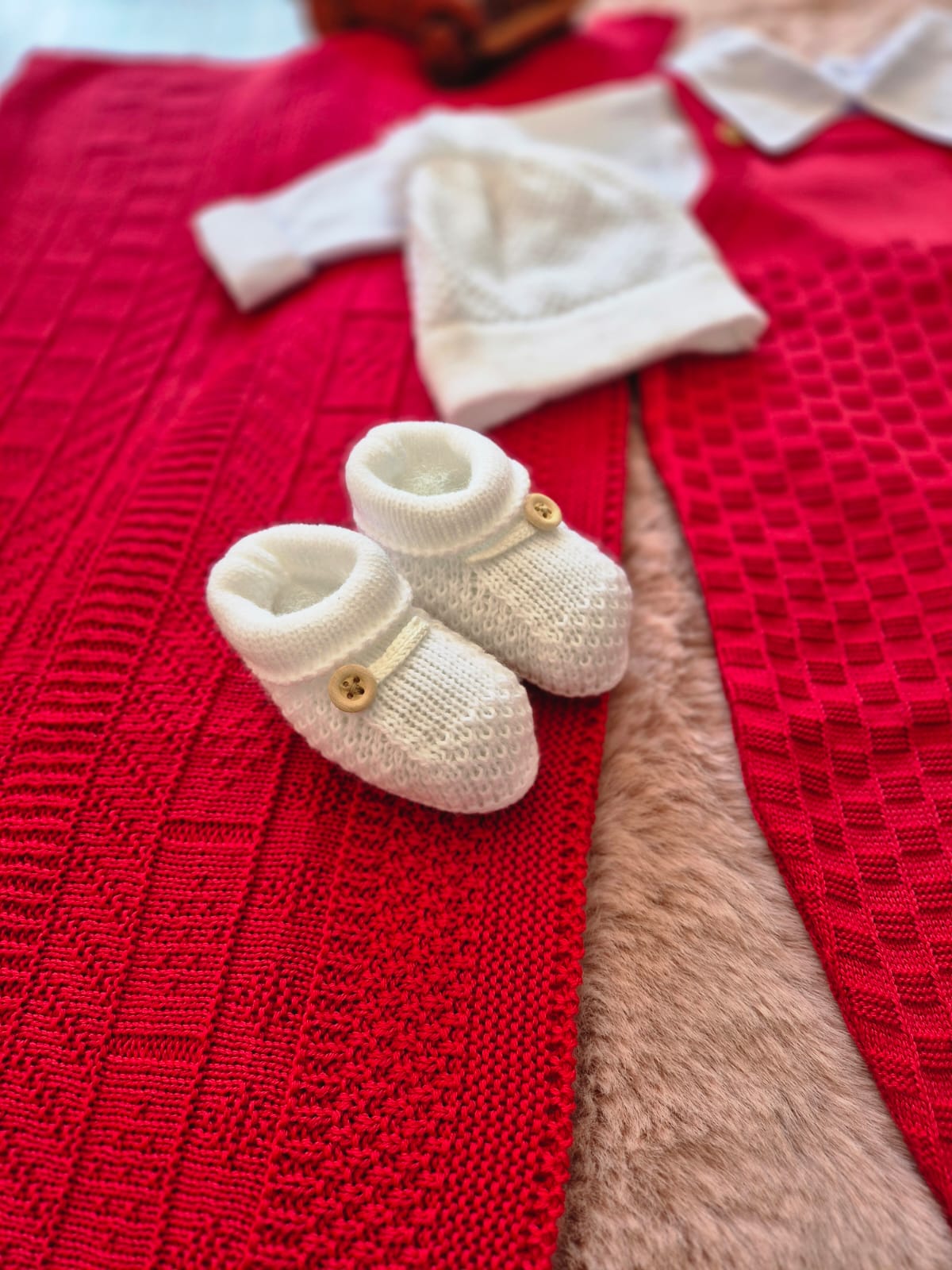 Saída de Maternidade em Tricot Antialérgico - Vermelho