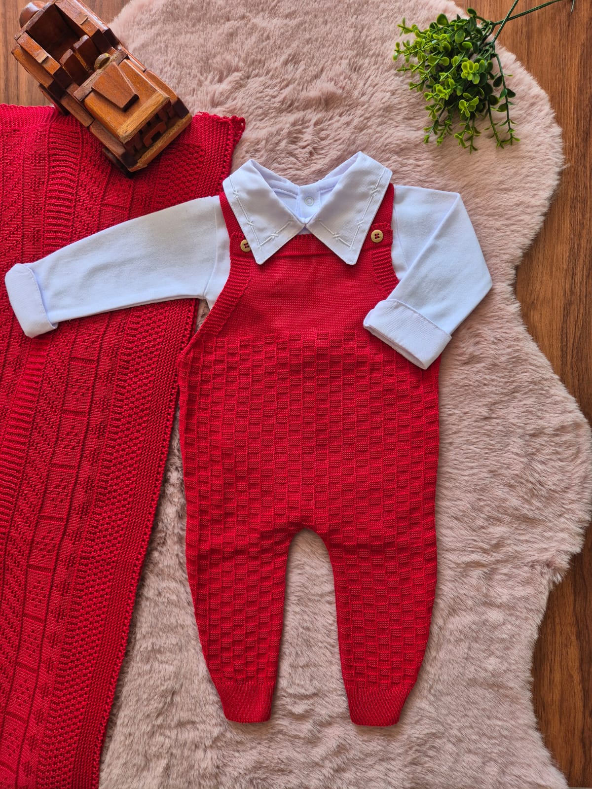 Saída de Maternidade em Tricot Antialérgico - Vermelho