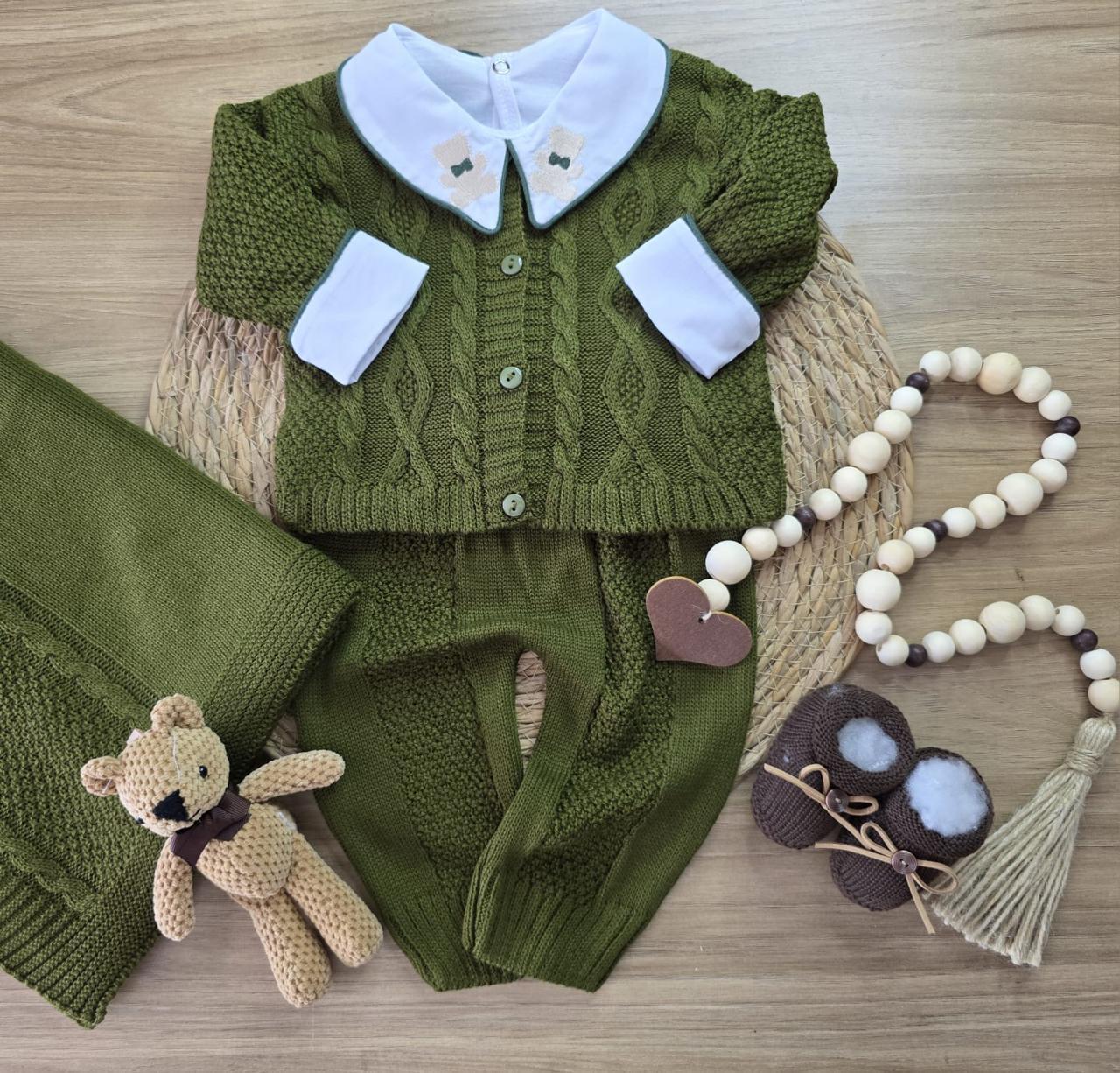 Saída de maternidade de Tricot 3 peças - Verde