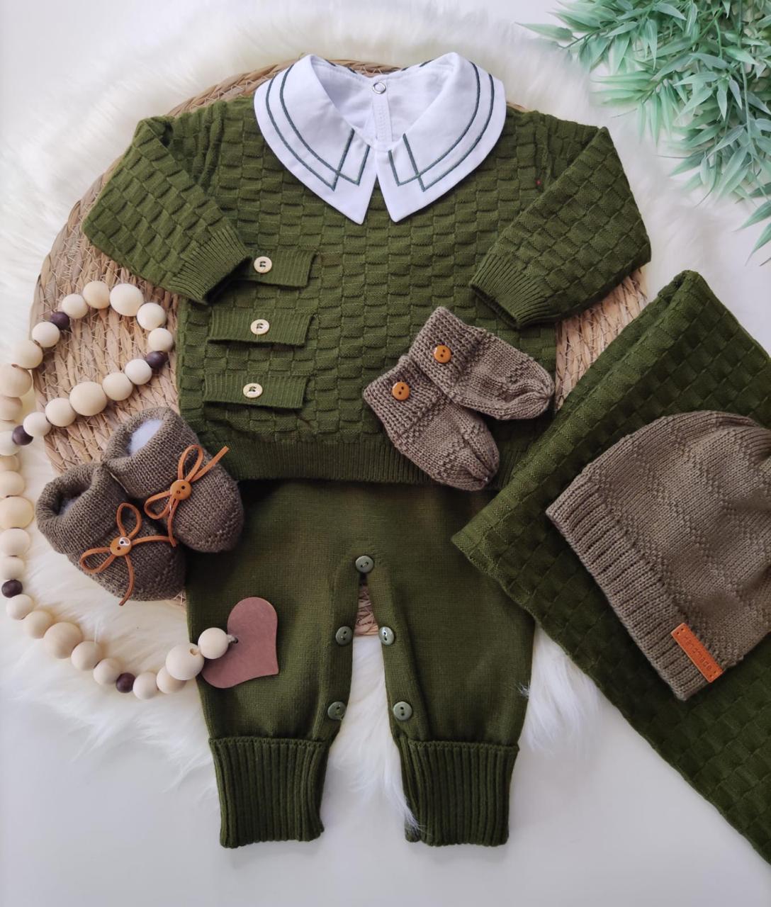Saída de Maternidade em Tricot Antialérgico 3 peças - Verde