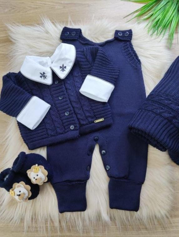 Saída de Maternidade em Tricot Antialérgico  3 peças - Azul Marinho