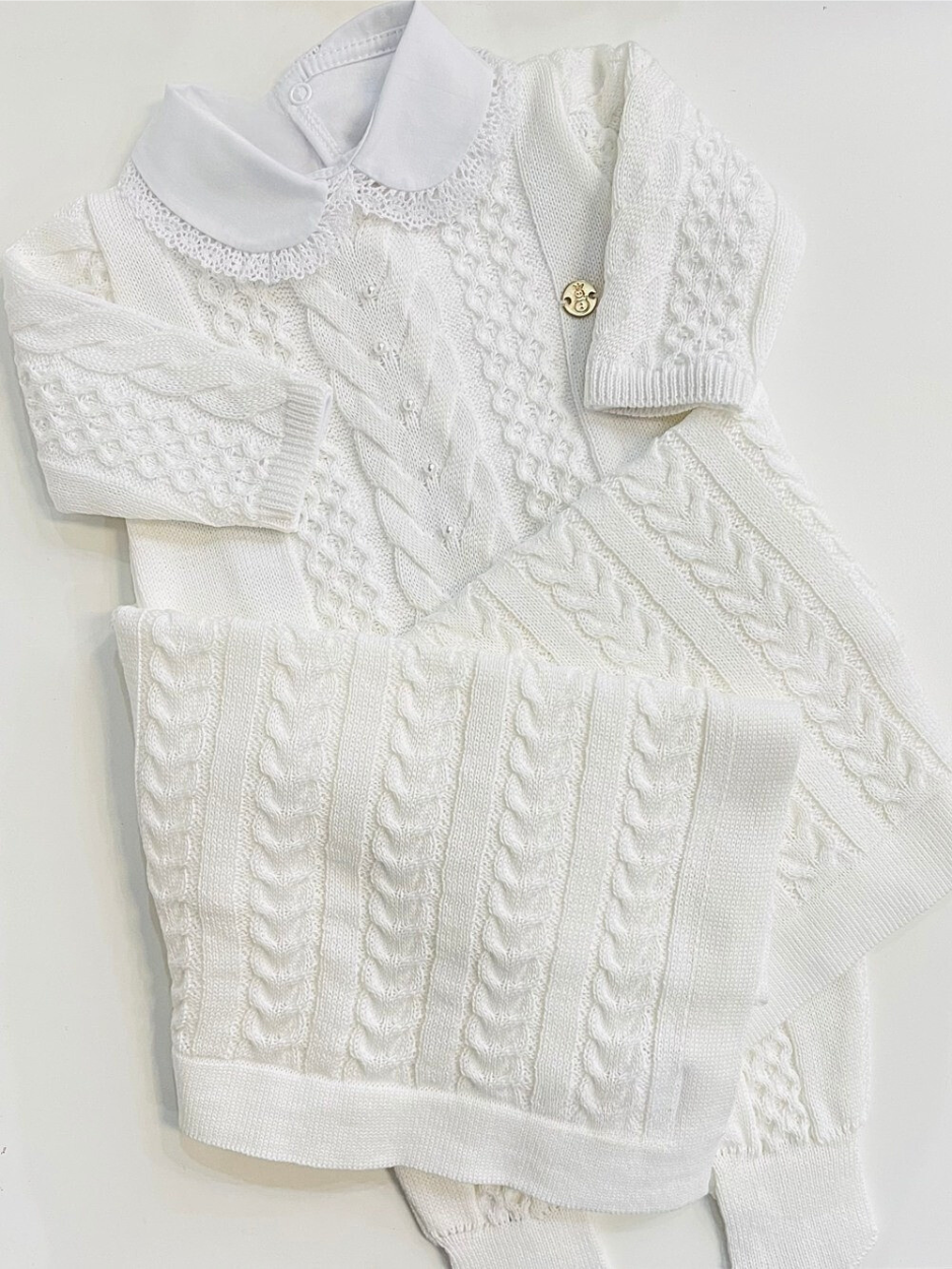 Saída de maternidade de tricot 3 peças Branco