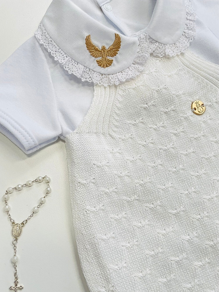 Conjunto Batizado Menina – Jardineira Curta com Body Espírito Santo