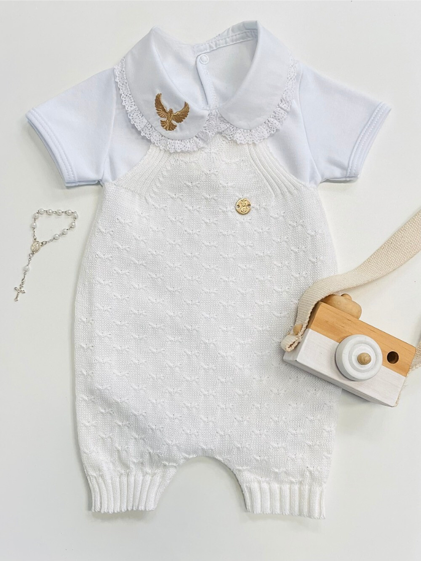 Conjunto Batizado Menina – Jardineira Curta com Body Espírito Santo