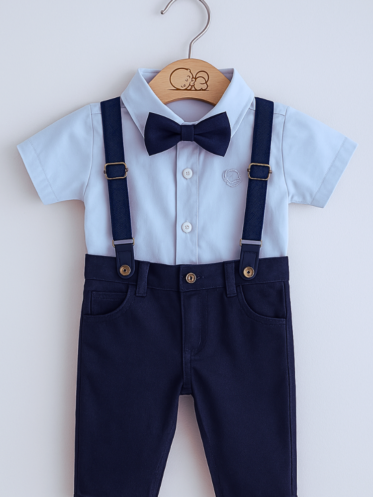 Conjunto Social Azul Marinho Bebê Menino – Perfeito para Batizado, Casamentos e Festas Especiais
