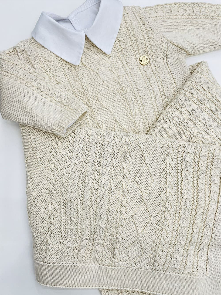 Saída de maternidade de tricot 3 peças Bege