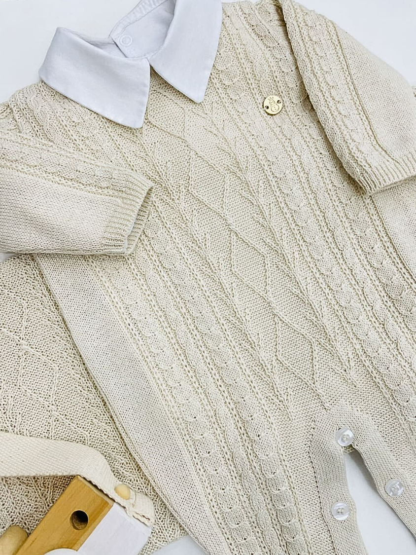 Saída de maternidade de tricot 3 peças Bege