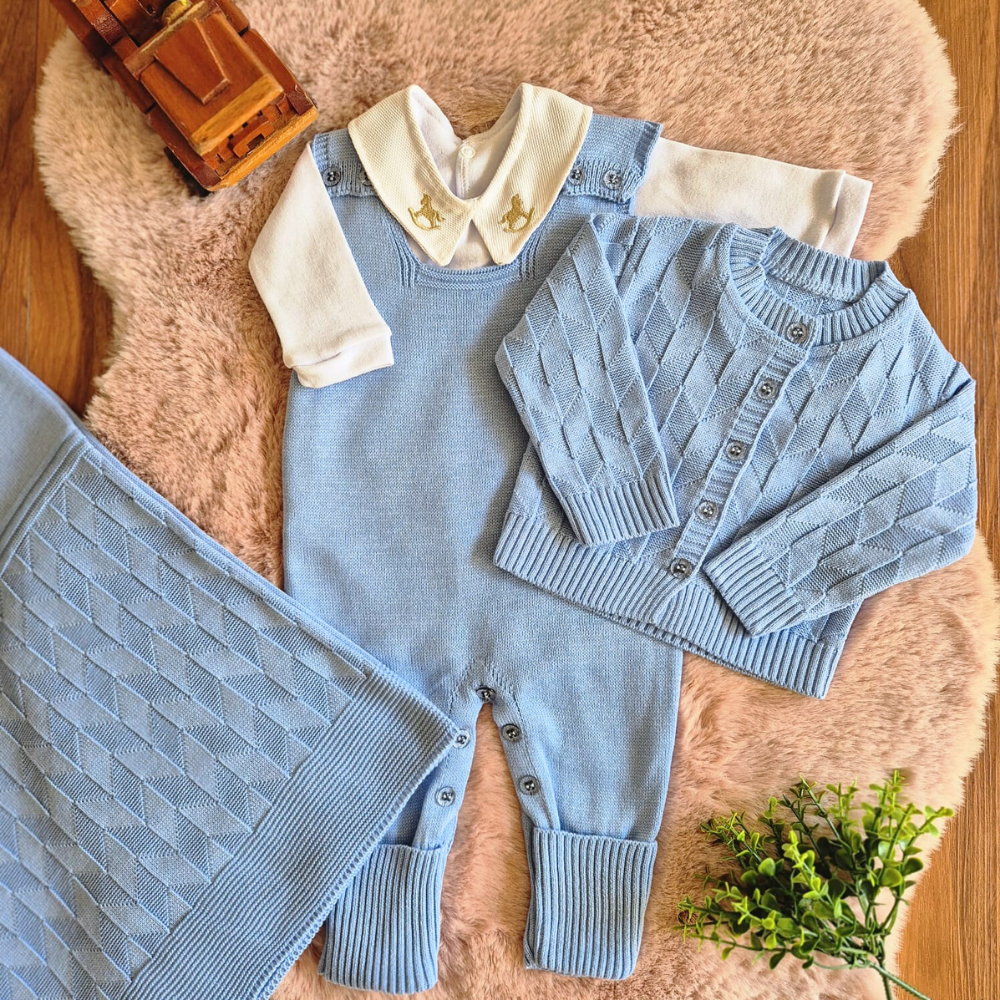 Saída de Maternidade em Tricot Antialérgico - Azul Claro