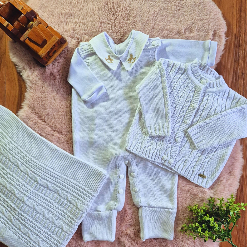 Saída de Maternidade em Tricot Antialérgico - Branco Gelo