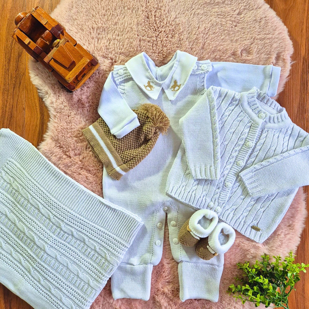 Saída de Maternidade em Tricot Antialérgico - Branco Gelo