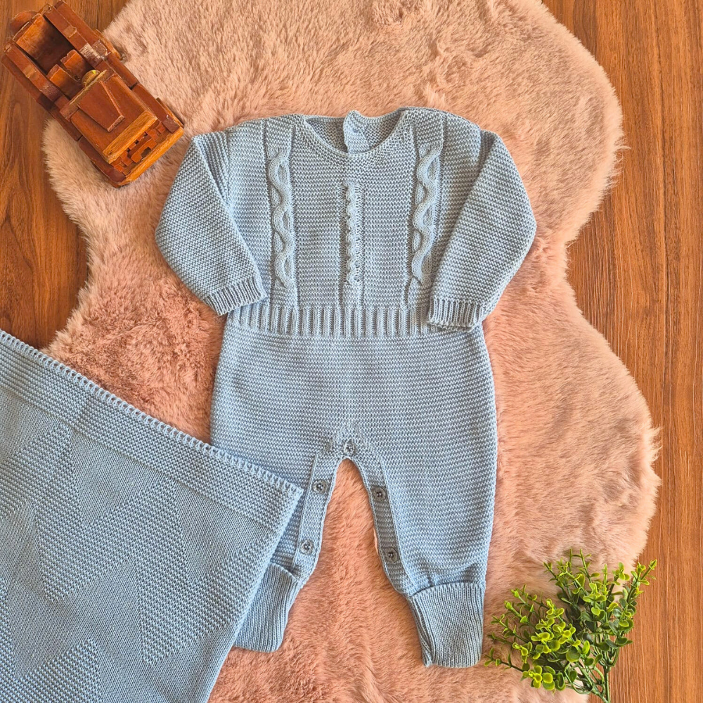 Saída de Maternidade em Tricot Antialérgico - Azul