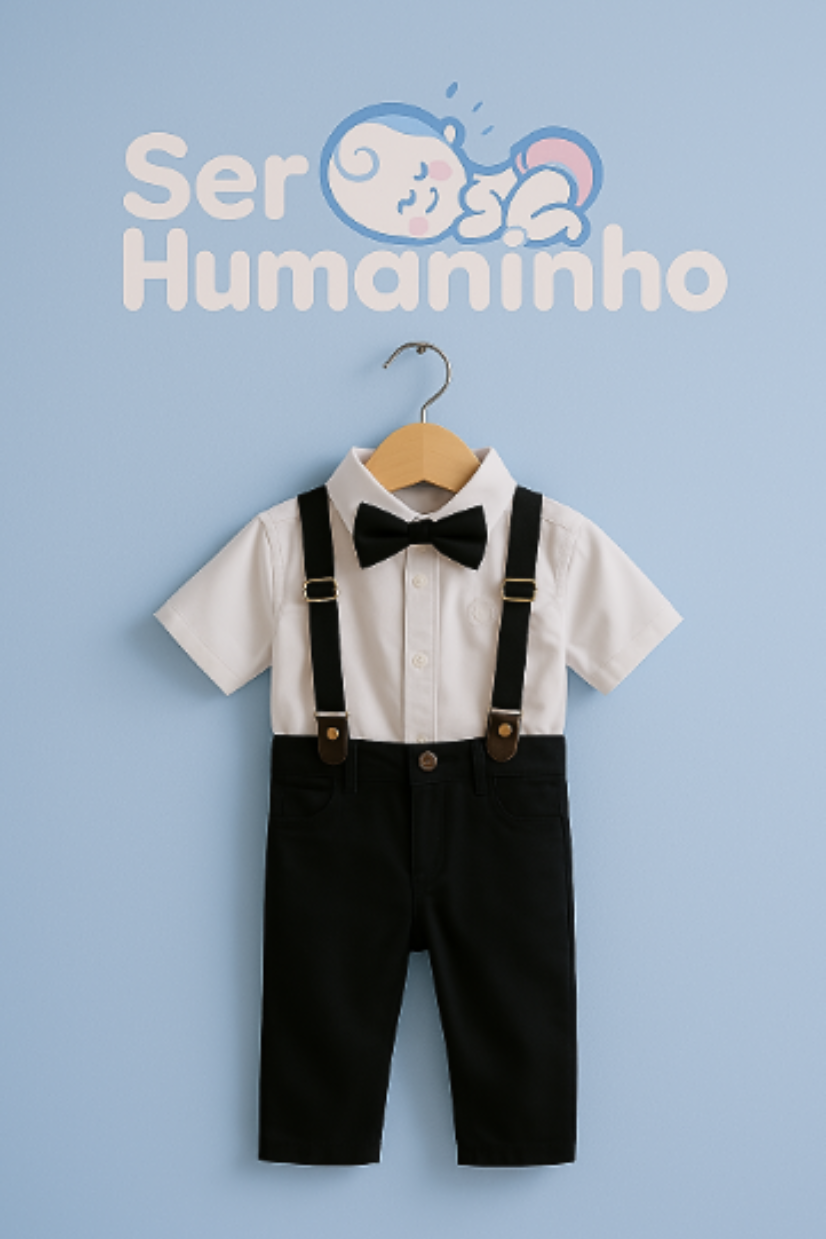 Conjunto Social Preto Bebê Menino – Perfeito para Batizado, Casamentos e Festas Especiais