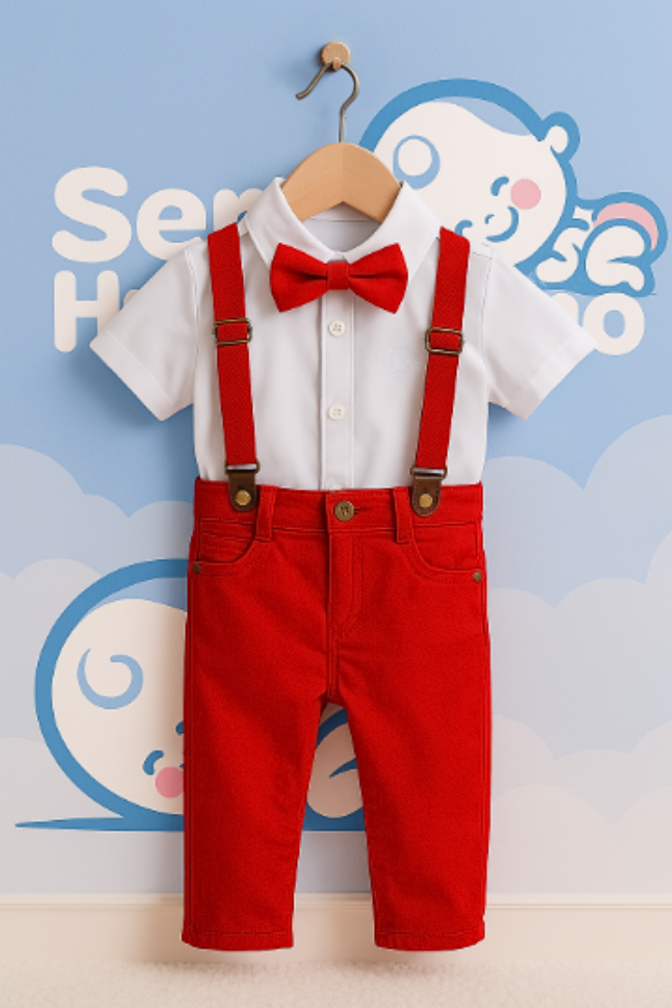 Conjunto Social Vermelho Bebê Menino – Perfeito para Batizado, Casamentos e Festas Especiais
