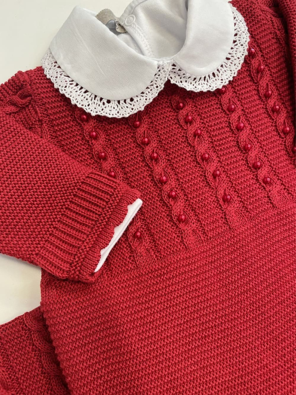 Saída maternidade de tricot antialérgico Menina 3 peças - Vermelha