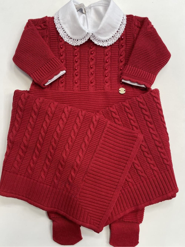 Saída maternidade de tricot antialérgico 3 peças Vermelha