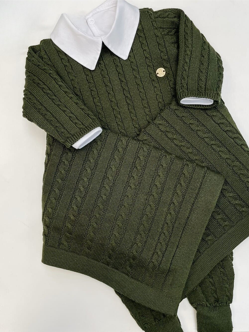 Saída de maternidade de tricot 3 peças Verde