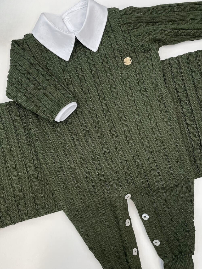 Saída de maternidade de tricot 3 peças Verde