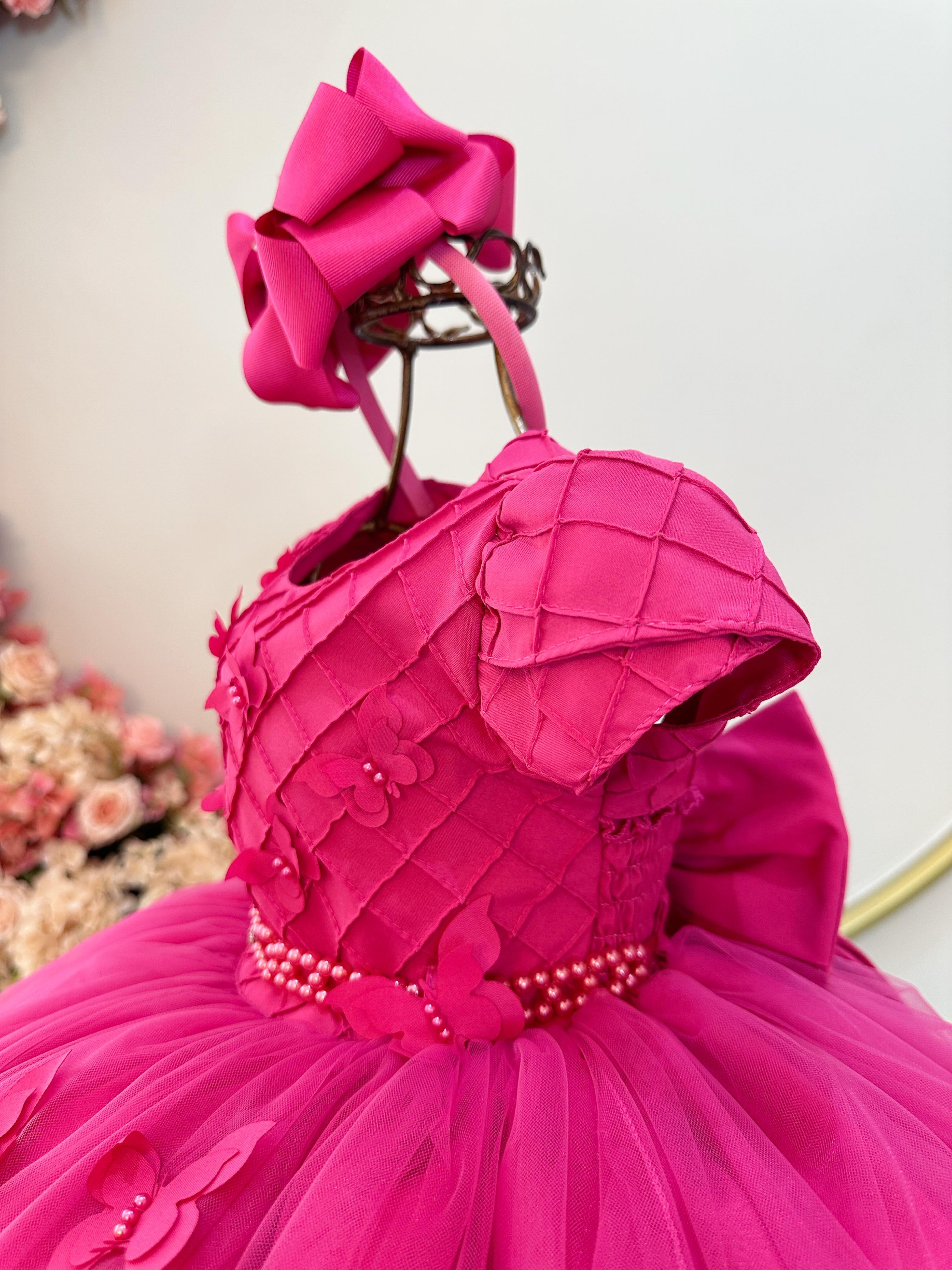 Vestido Infantil Pink com Apliques de Borboletas