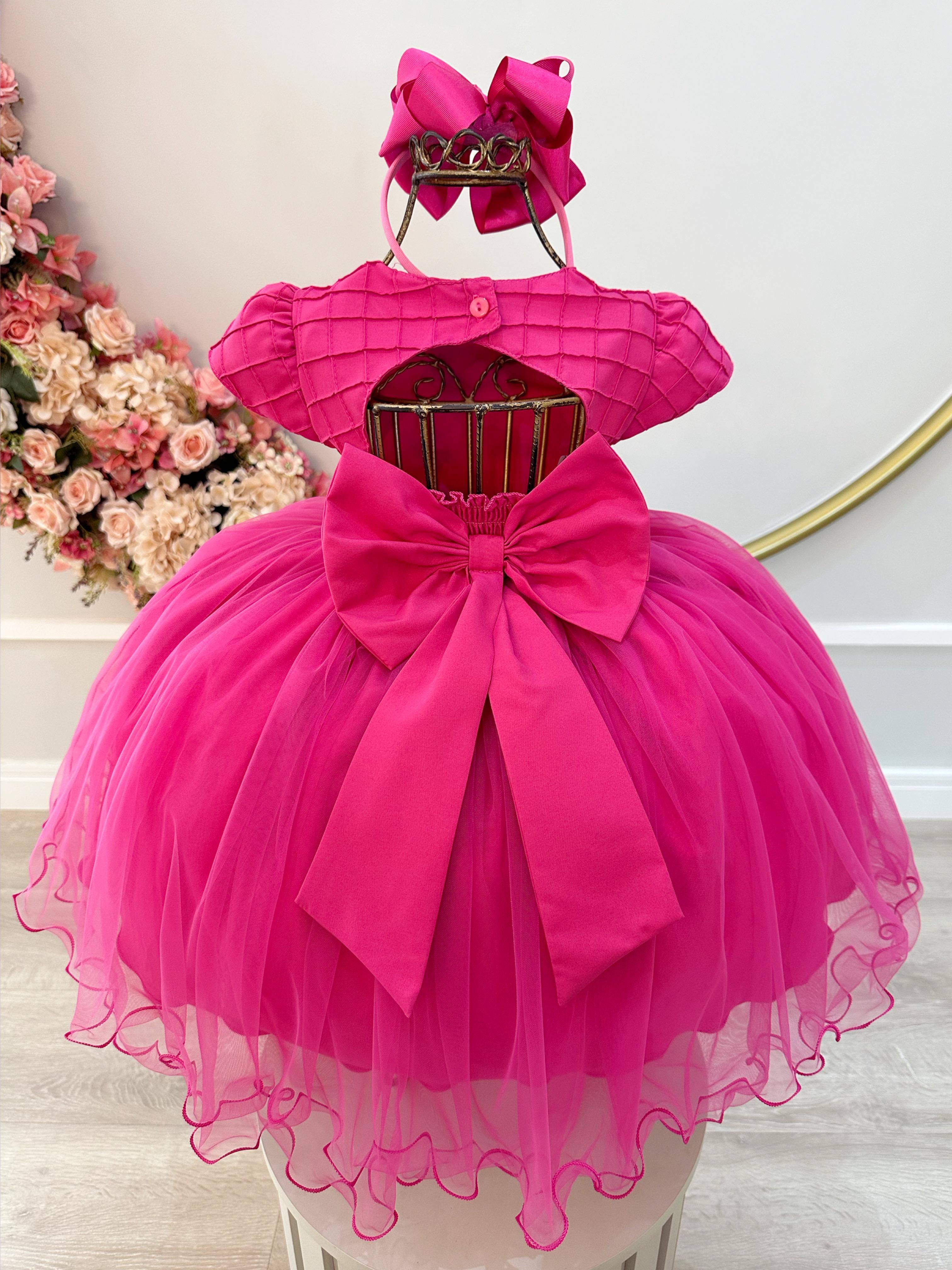 Vestido Infantil Pink com Apliques de Borboletas