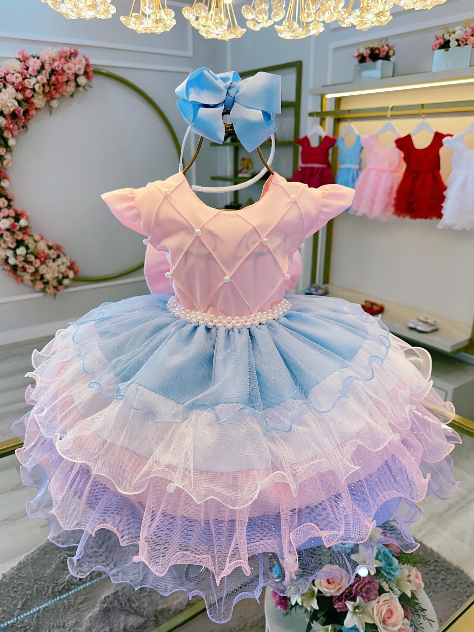 Vestido Infantil Rosa com Babados Coloridos – Ideal para Festa, Aniversário e Ensaio Fotográfico