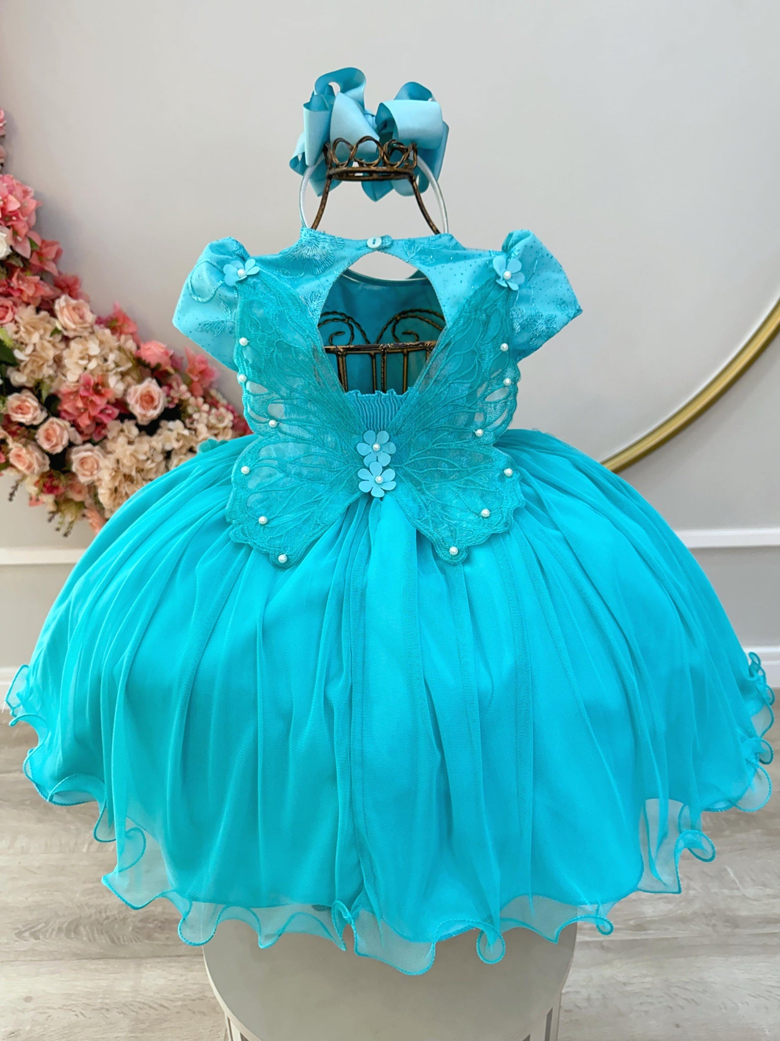 Vestido Infantil Verde Jardim Encantado com Renda e Flores 3D